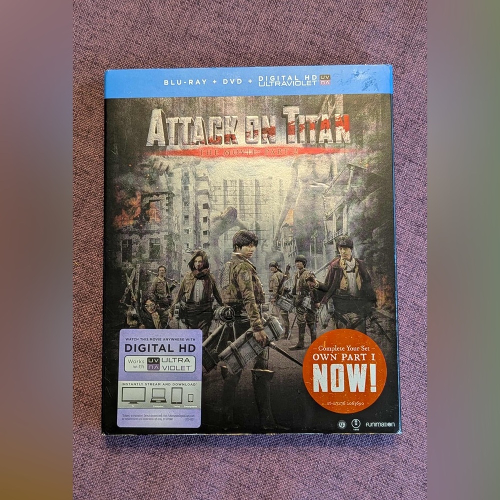 Attack on Titan: The movie part 2. Blu Ray + DVD + Digital HD copy.  Preowned